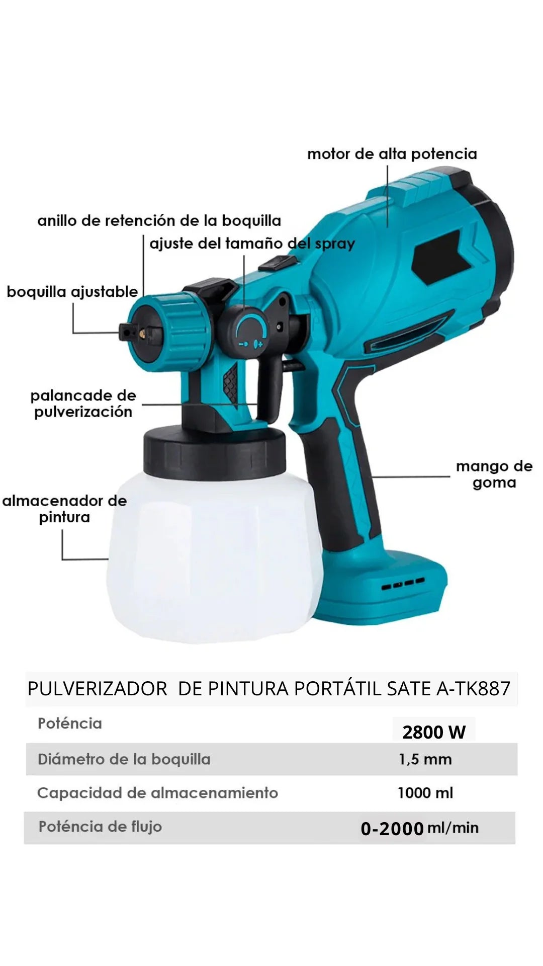 Compresor  de Pintura Portátil con 2 baterías de 288 Volteos